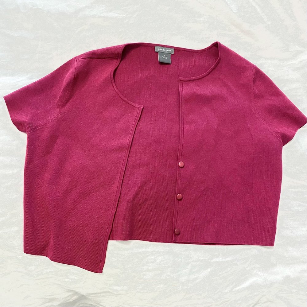 Ann Taylor Magenta Red/Pink Bolero Style Cropped Silk Jacket